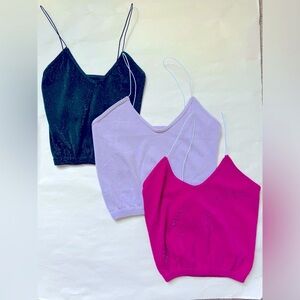 NEW Free People Skinny Strap Lurex Brami NWOT Pink Purple Green Crop Top Tank